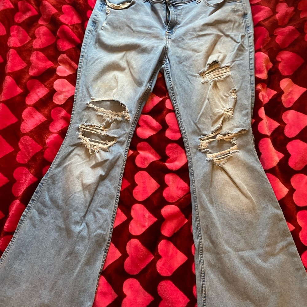 Hollister Light Blue Distressed Flare Jeans
